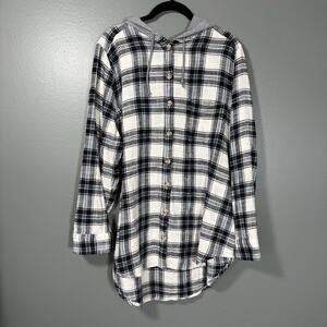 SO 90's Style Grunge Black Plaid Hooded Flannel Shirt - Size XXL - Junior Plus